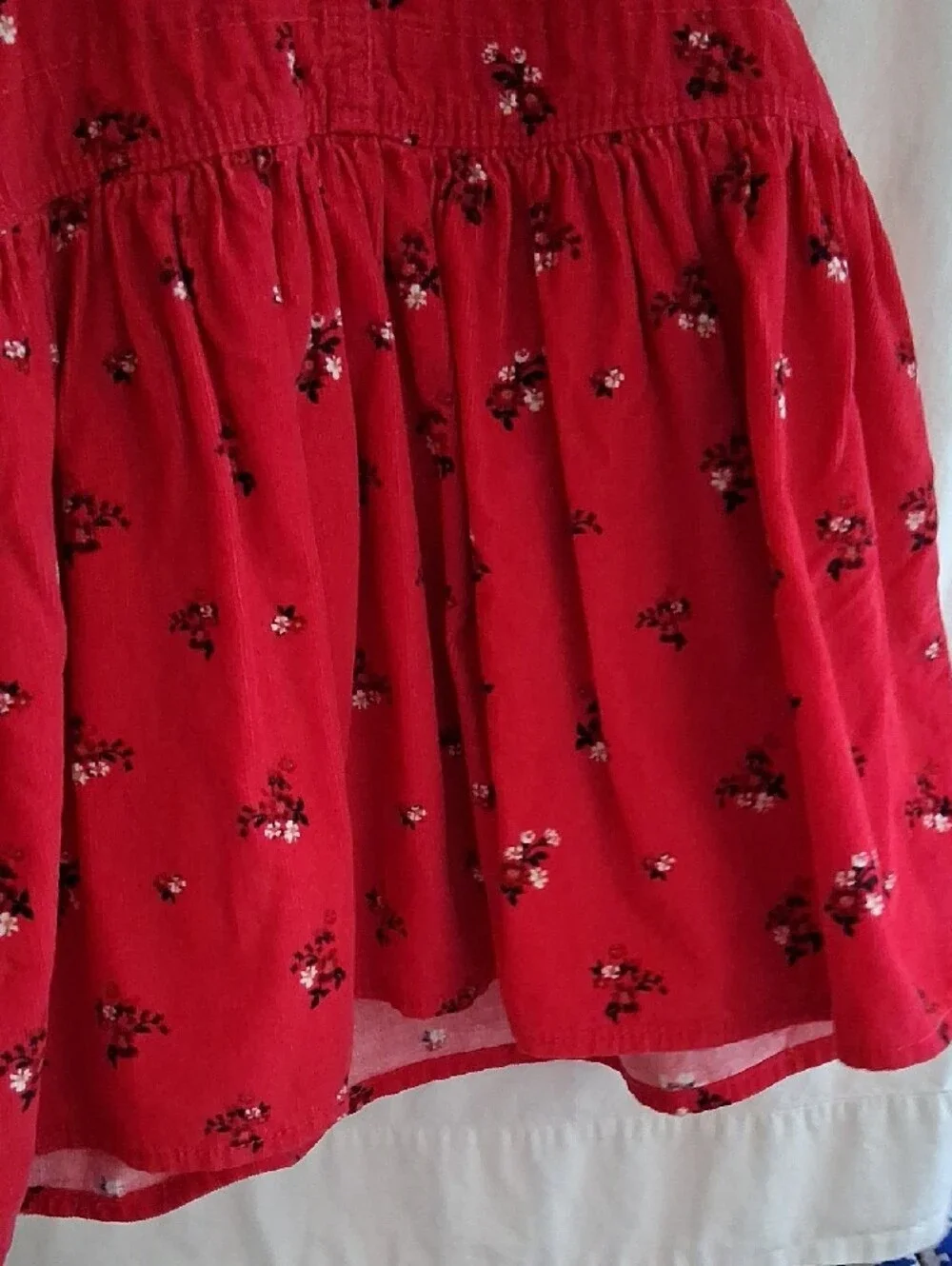 Adorable OshKosh B'gosh Red Floral Corduroy Pinafore Overall Dress